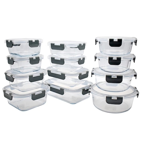 Nutrichef 12 Sets Glass Container With Grey Lid NCGLGY